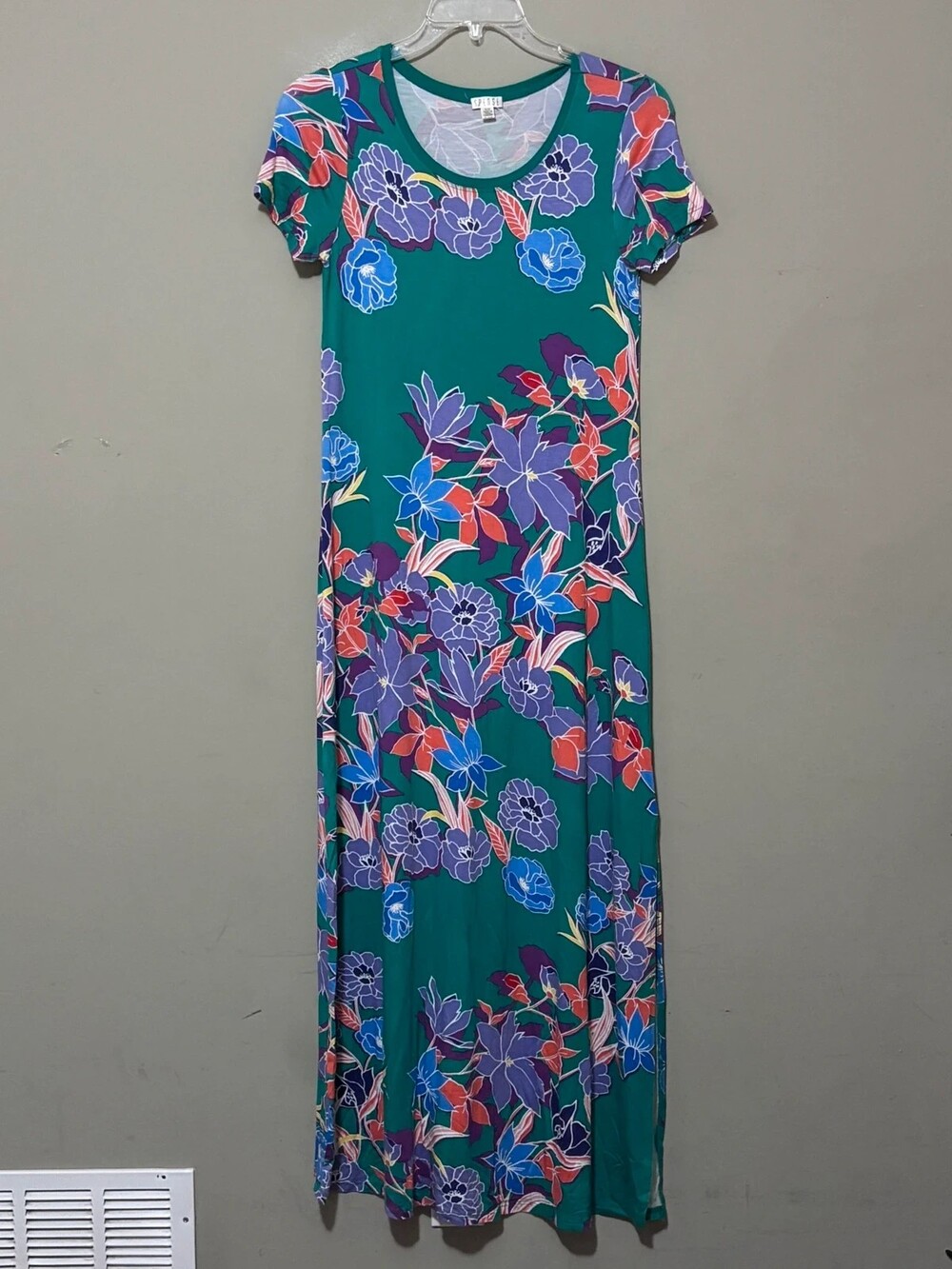 Spense Green Floral Short Sleeve Maxi Dress - Size S/P